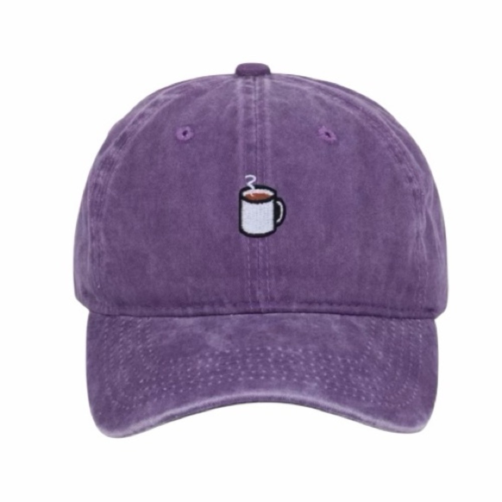Sporty Coffee Cup Embroidered Purple Baseball Cap New Without Tags